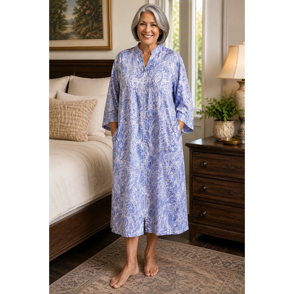 Miss Elaine Womans Small Sleep Dress Housecoat Robe Brushed Satin Paisley
